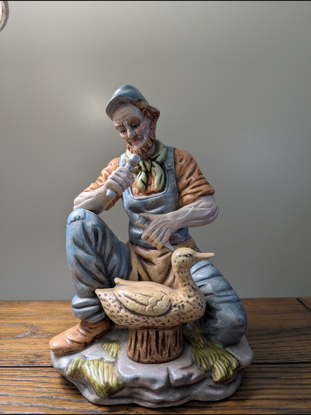 Vintage Ceramica Creative Hand Painted Ceramic Wood Carver & Duck Figurine